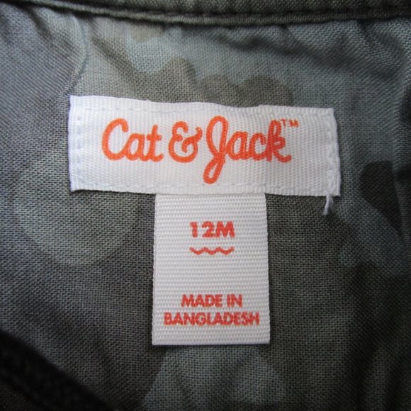 Cat & Jack Button Front Shirt Boy Size 12M Gray Long Sleeve V Neck Front Pockets - Picture 7 of 7